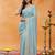 Turquoise blue embroidered chiffon saree