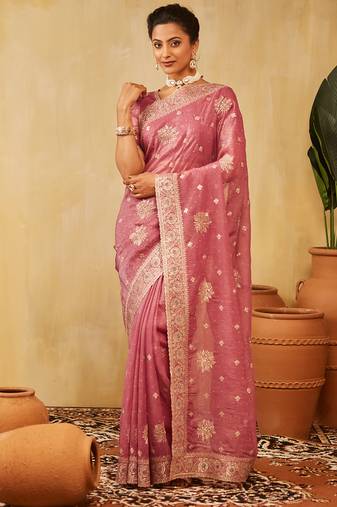 Lavender embroidered chiffon saree