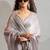 grey foil printed two tone silk blend embroidered saree