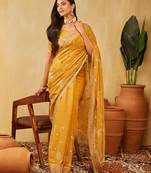 Mustard embroidered chiffon saree