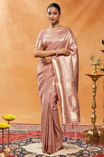 Pink woven womens zari art silk banarasi saree