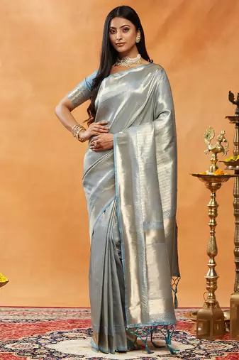 Sky blue woven zari banarasi saree