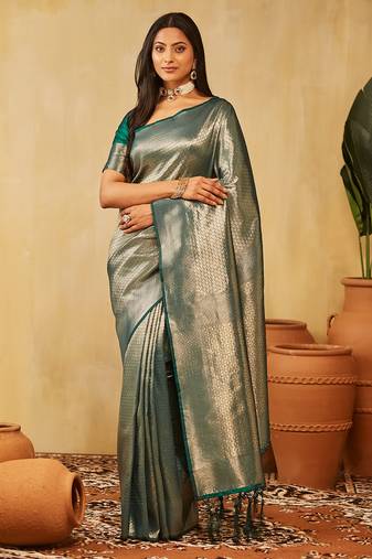 Bottle green woven zari banarasi saree