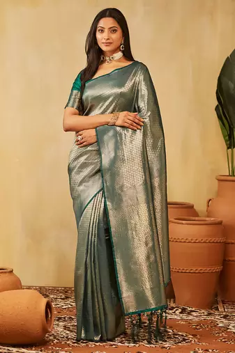 Bottle green woven zari banarasi saree