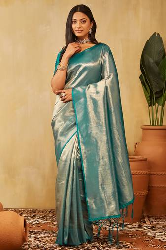 Teal woven zari banarasi saree