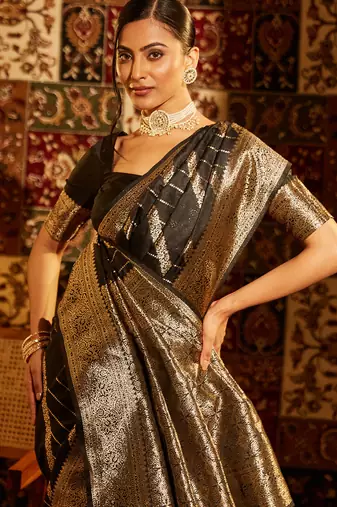 Black woven zari banarasi saree
