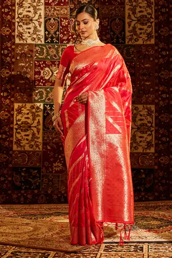 Red woven zari art silk banarasi saree