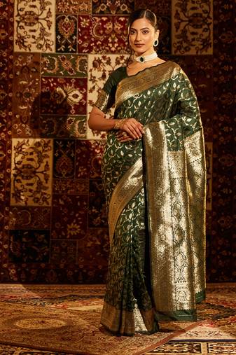 Green woven ethnic motifs zari banarasi saree