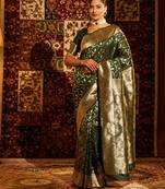 Green woven ethnic motifs zari banarasi saree