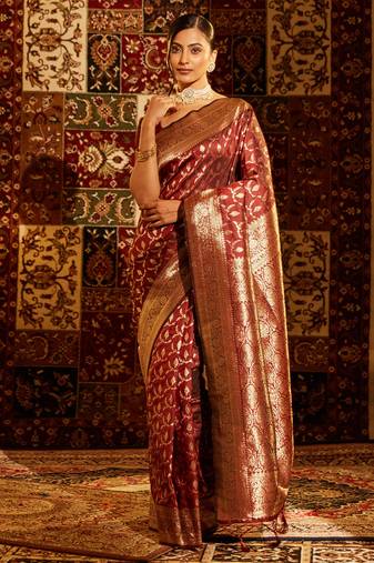 Maroon woven zari banarasi saree