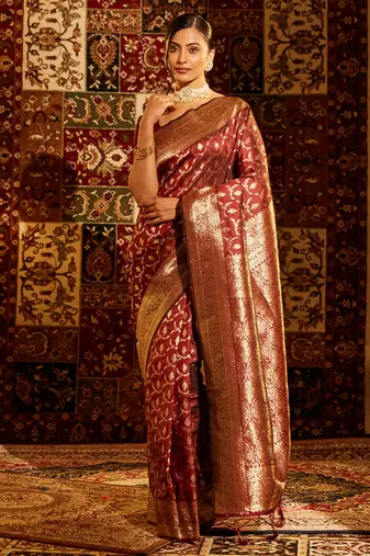Maroon woven zari banarasi saree