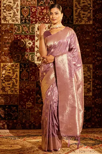 Lavender woven zari art silk banarasi saree