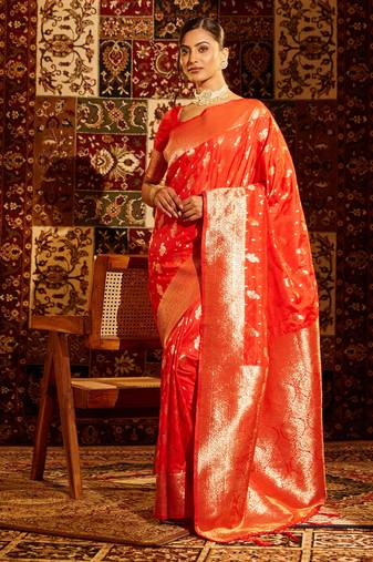 Red woven zari art silk banarasi saree