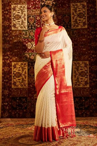 Cream woven zari banarasi saree