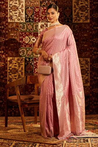 Lavender women  woven zari art silk banarasi saree