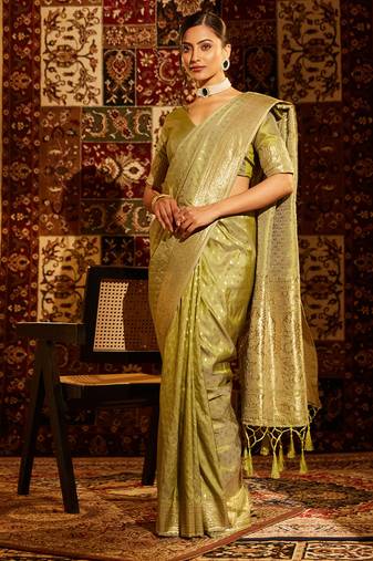 Olive green woven zari art silk banarasi saree