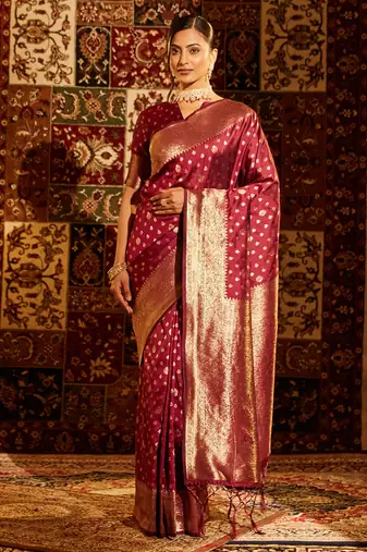 Magenta ethnic motifs zari designer banarasi saree