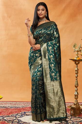 Green woven zari banarasi saree