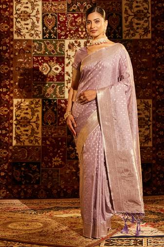 Lavender woven zari banarasi saree