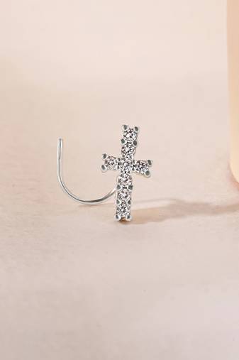 Cross charm silver nose pin