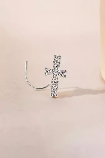Cross charm silver nose pin