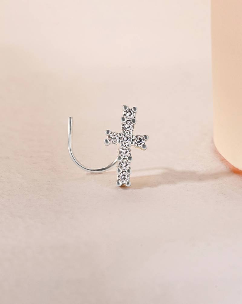 Cross charm silver nose pin