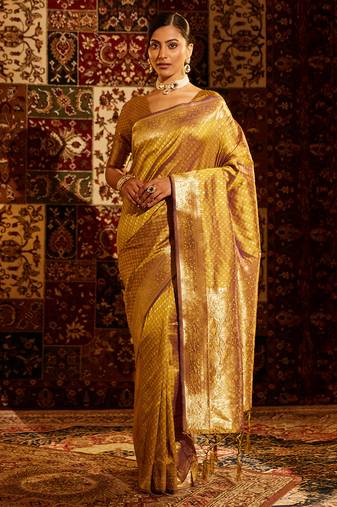Mustard woven zari banarasi saree