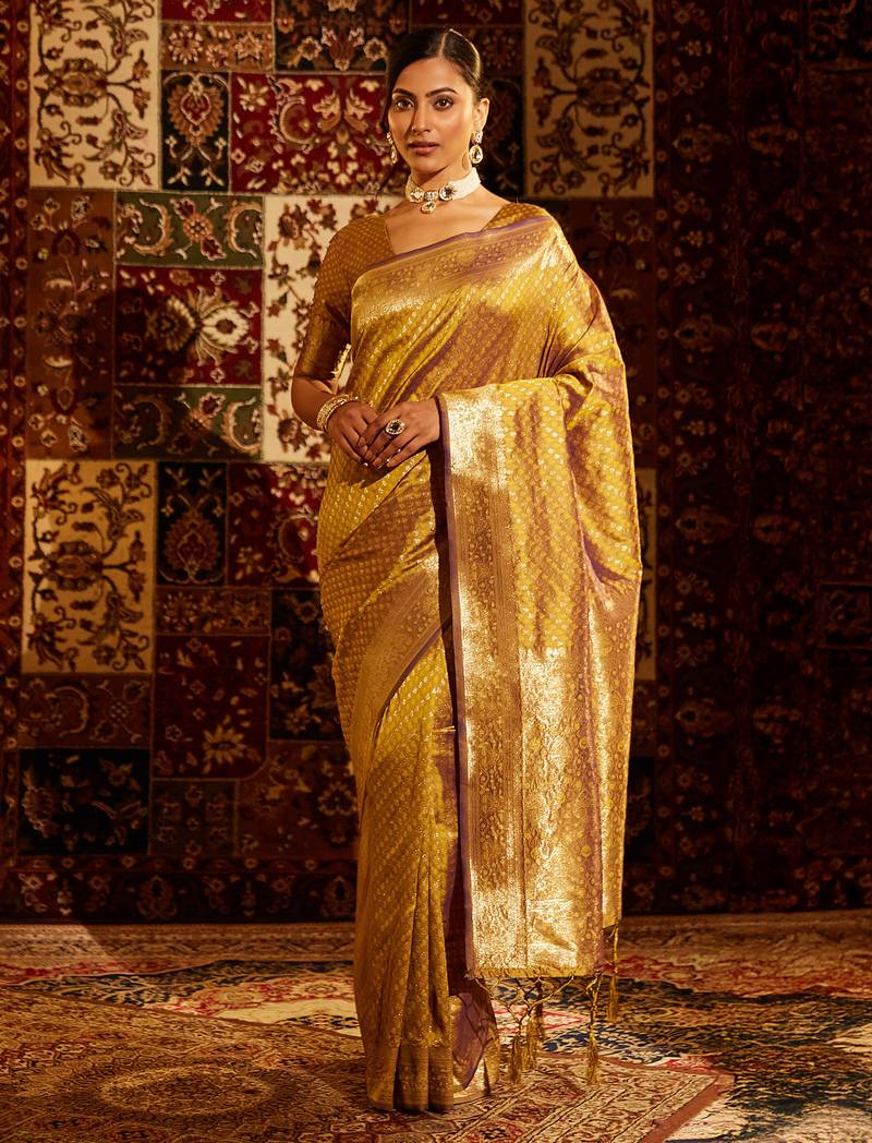 Mustard woven zari banarasi saree