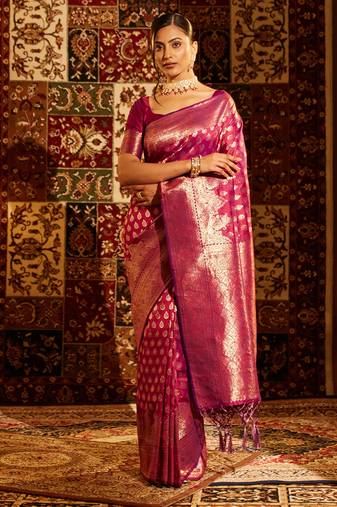 Magenta woven zari banarasi saree