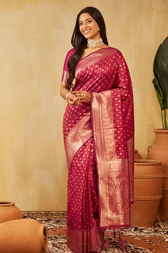 Magenta ethnic motifs zari art silk designer banarasi saree