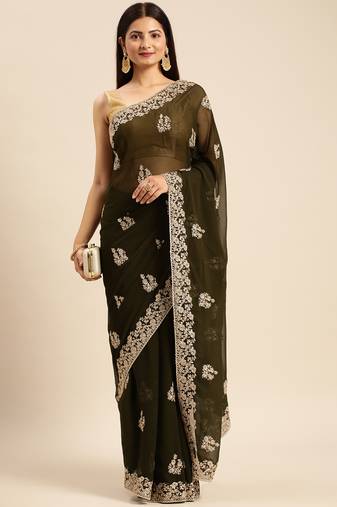 Mahendi embroidered ethnic saree
