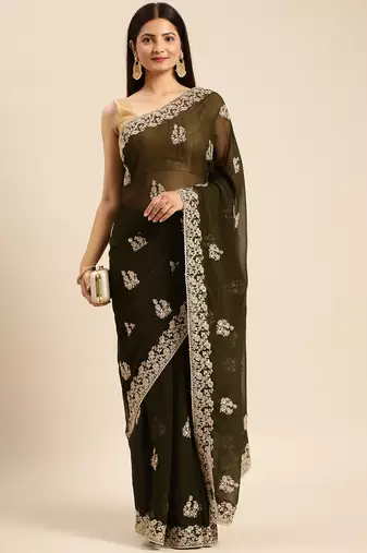 Mahendi embroidered ethnic saree