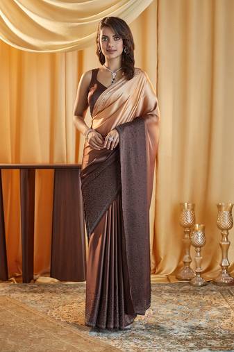 Coffee ombre beads and stones satin saree