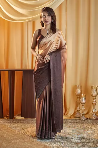 Coffee ombre beads and stones satin saree