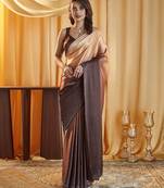 Coffee ombre beads and stones satin saree