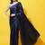 Navy-blue beads and stones embellished satin saree