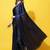 Navy-blue beads and stones embellished satin saree