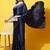 Navy-blue beads and stones embellished satin saree