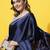 Navy-blue beads and stones embellished satin saree