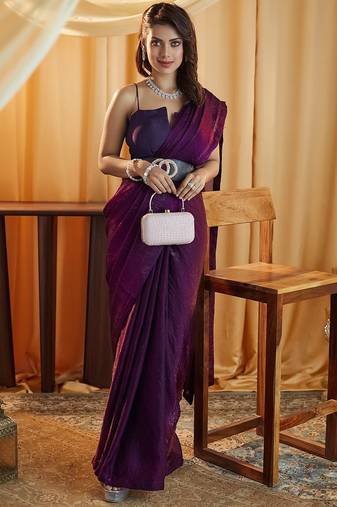 Magenta women magenta solid silk blend saree