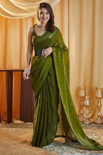 Mahendi women mahendi solid silk blend saree