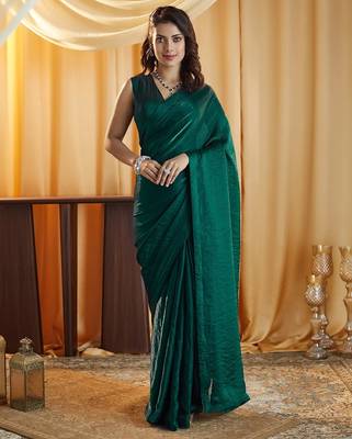 Peacocl-blue women peacock blue solid silk blend saree 3