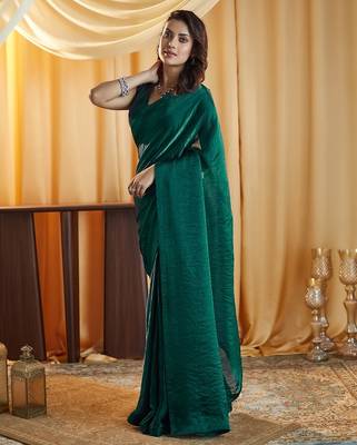 Peacocl-blue women peacock blue solid silk blend saree 4