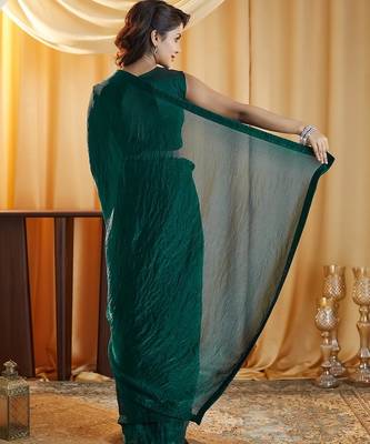 Peacocl-blue women peacock blue solid silk blend saree 5