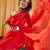 Red women red solid silk blend saree