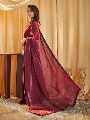 Wine women wine solid silk blend saree 1