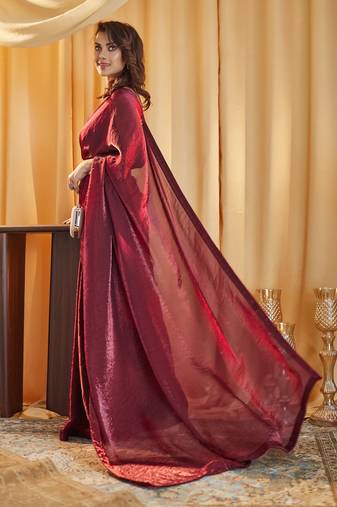 Wine women wine solid silk blend saree