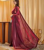 Wine women wine solid silk blend saree