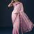 Pink sequin embellished geometric printed satin saree