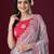 Grey floral printed sequin embellished satin saree